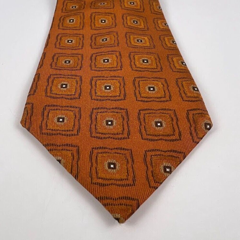 Dormeuil‎ Paris London Orange Geometric Silk Pointed Classic Necktie Tie